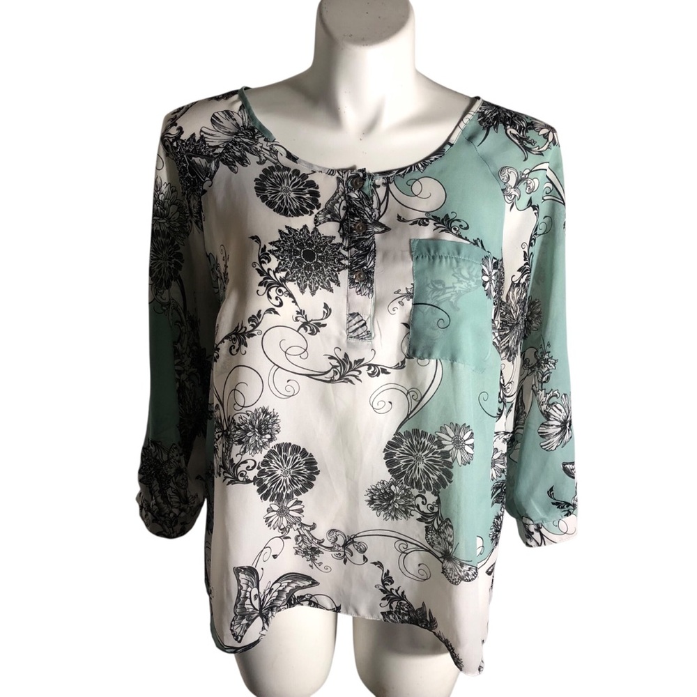 Sami Jo floral king sleeve sheer lightweight tunic Sz 2X